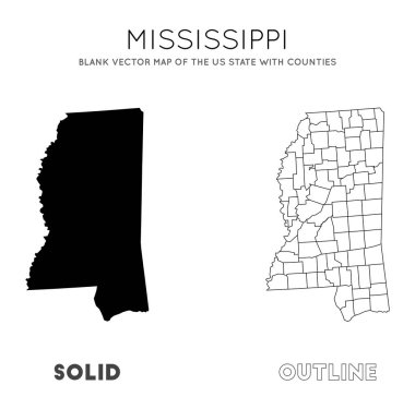 Mississippi haritası. US State 'in boş vektör haritası. Bilgi için Mississippi 'nin sınırları. Vektör illüstrasyonu.
