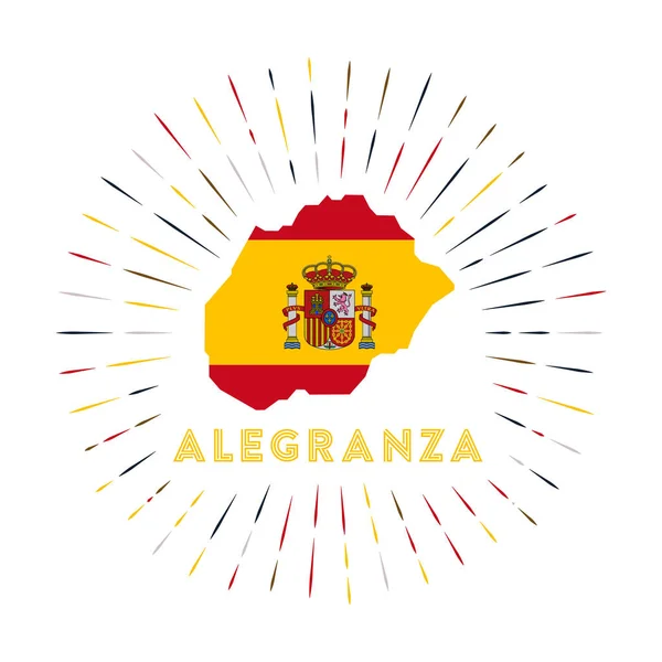 Odznaka Słoneczna Alegranzy Znak Wyspy Mapą Alegranzy Flagą Hiszpańską Kolorowe — Wektor stockowy