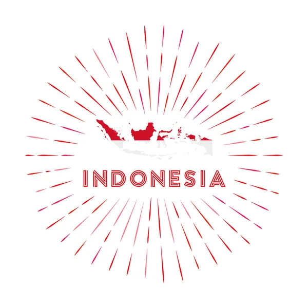 印度尼西亚防晒霜徽章 该国签署的地图上有印度尼西亚国旗 标志周围五彩斑斓的光芒 矢量说明 — 图库矢量图片