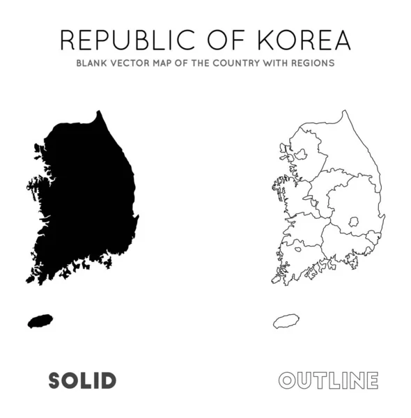 韓国地図 地域と国のブランクベクトルマップ あなたのインフォグラフィックのための韓国の国境 ベクターイラスト — ストックベクタ