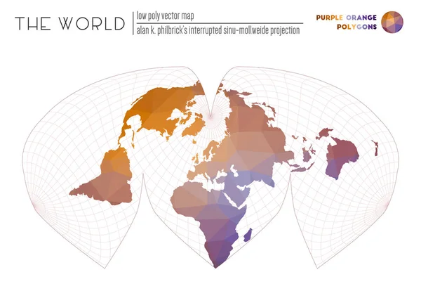 Abstract Wereldkaart Alan Philbricks Onderbroken Sinu Mollweide Projectie Van Wereld — Stockvector