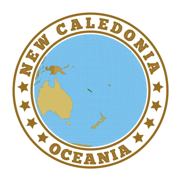 Nya Caledonia Logotypen Landsmärke Med Karta Över Nya Kaledonien Världssammanhang — Stock vektor