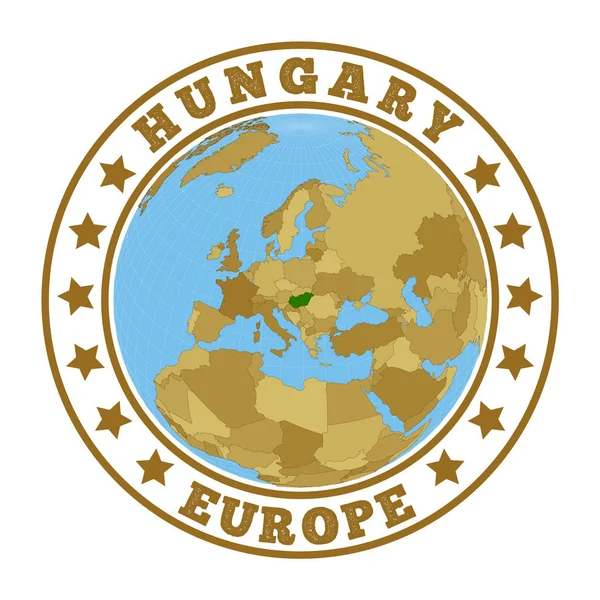 Hongarije Logo Ronde Badge Van Land Met Kaart Van Hongarije — Stockvector