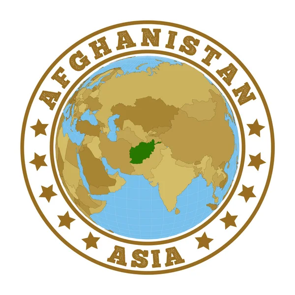 Afganistan Logosu Afganistan Dünya Bağlamında Haritası Olan Bir Ülkenin Yuvarlak — Stok Vektör