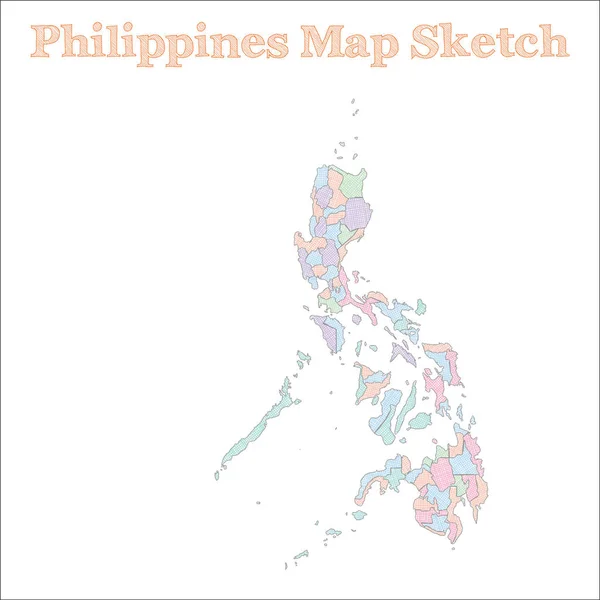 Mapa de Filipinas País dibujado Actual sketchy Filipinas mapa con regiones Vector — Vector de stock
