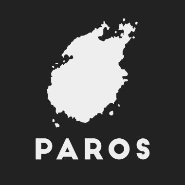 Koyu arkaplan üzerinde Paros simgesi ada adı Vektör illüstrasyonlu Paros haritası