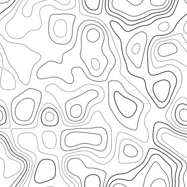 Arazi topografyası. Gerçek topoğrafya haritası. Siyah ve beyaz pürüzsüz tasarım, güzel fayanslı izolinler. Vektör illüstrasyonu.