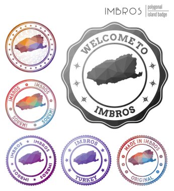 Imbros rozeti. Renkli çokgen ada sembolü. Çok renkli geometrik imbros logoları seti. Vektör illüstrasyonu.