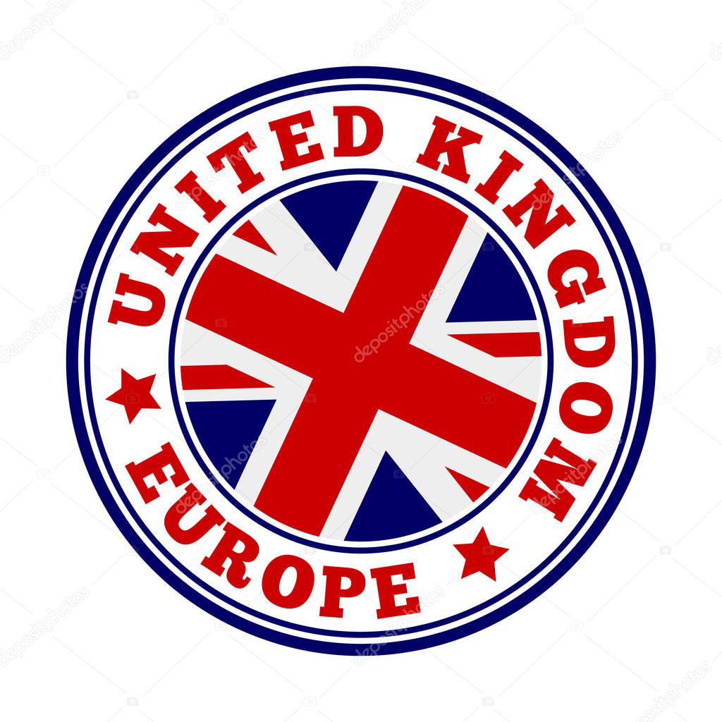 United Kingdom sign. Round country logo with flag of United Kingdom. Vector illustration.