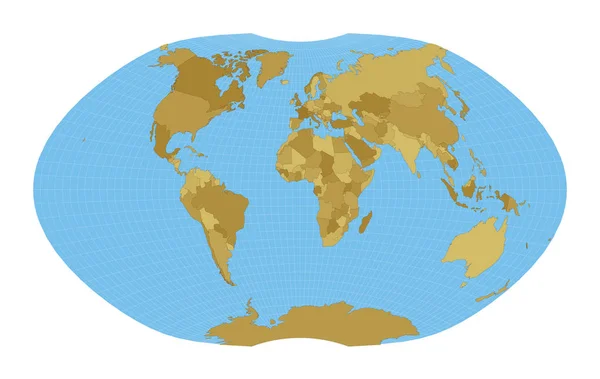 Mappa Del Mondo Ginzburg Proiezione Mappa Del Mondo Con Meridiani — Vettoriale Stock