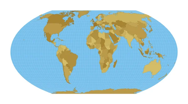 世界地図 ワーグナーIvの投影 青い背景に子午線で世界の地図 ベクターイラスト — ストックベクタ