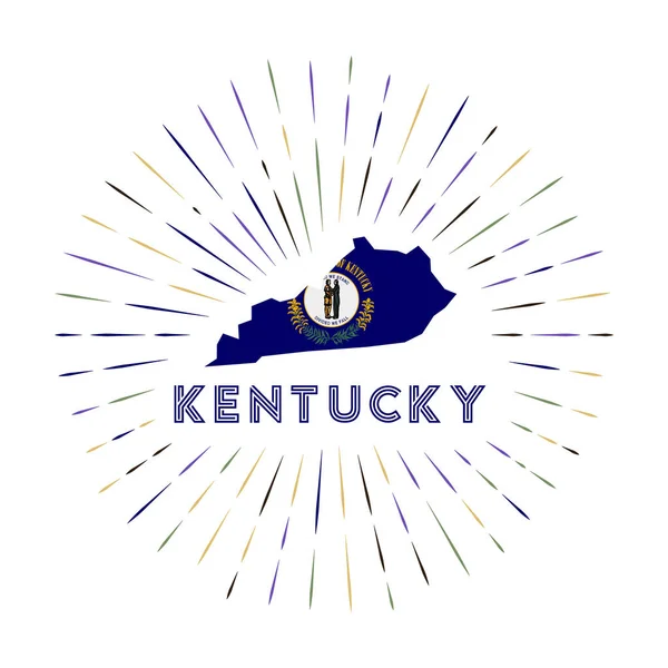 Kentucky sunburst badge Le signe de l'état US avec la carte du Kentucky avec le drapeau de l'état Rayons colorés — Image vectorielle