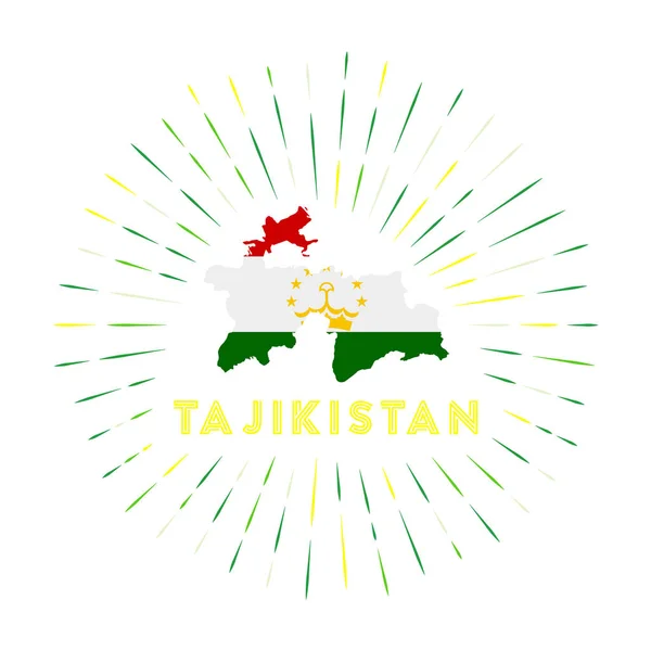 Tajikistan sunburst badge El cartel del país con el mapa de Tayikistán con la bandera de Tayikistán Rayos de colores — Archivo Imágenes Vectoriales