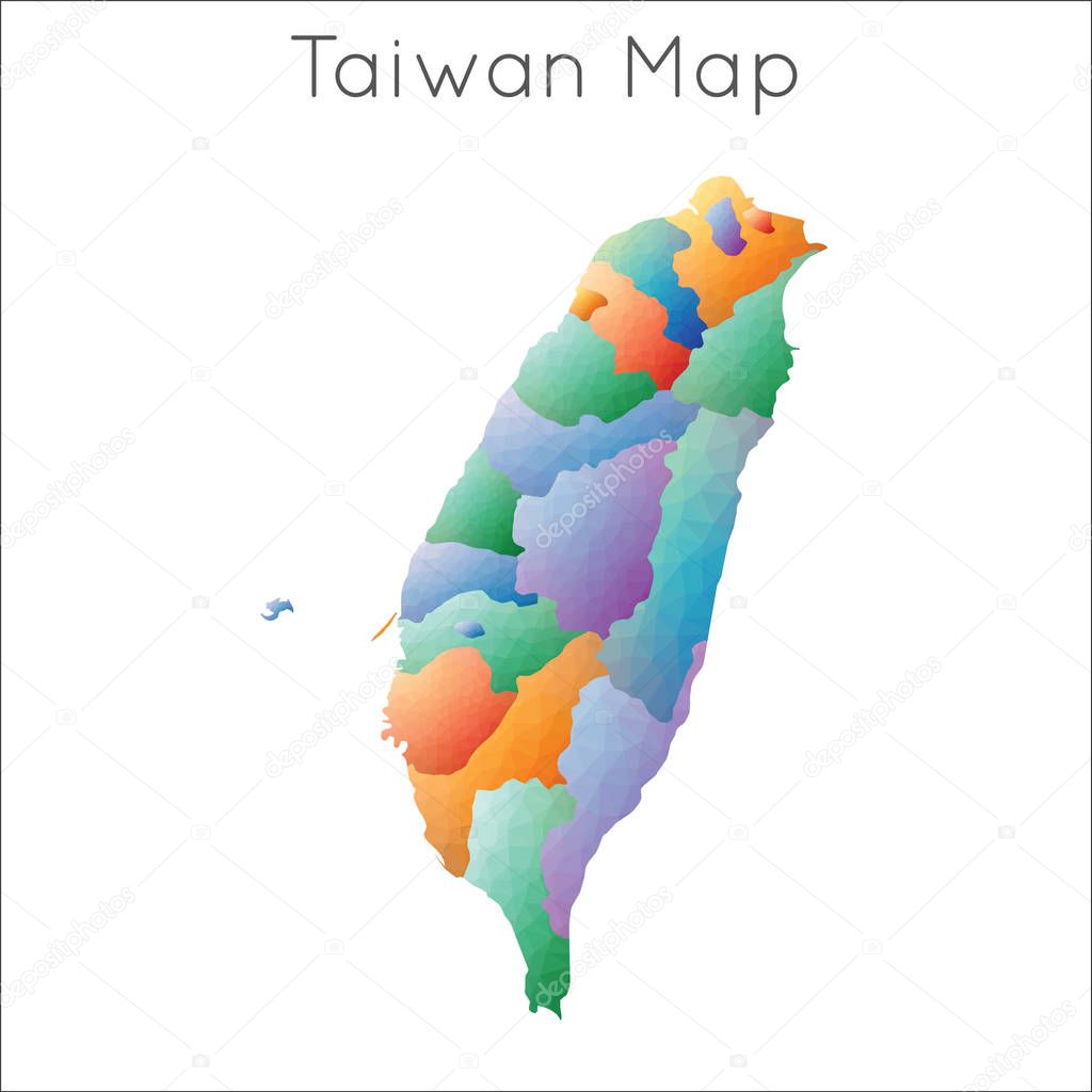 Low Poly map of Taiwan Taiwan geometric polygonal mosaic style map