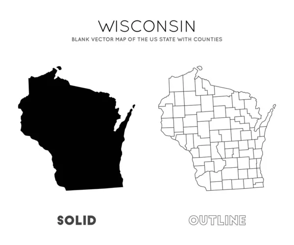Wisconsin map Prázdná vektorová mapa státu USA s okresy Wisconsin pro vaše — Stockový vektor