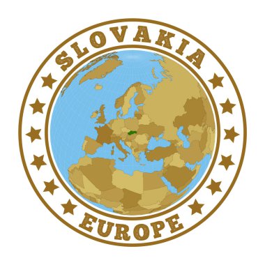 Slovakya Logo Yuvarlak Rozeti dünya bağlamında Slovakya haritası olan Ülke etiketi