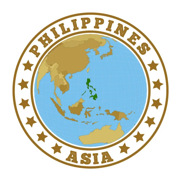 Logo des Philippines Insigne rond du pays avec carte des Philippines dans le contexte mondial Autocollant du pays — Image vectorielle