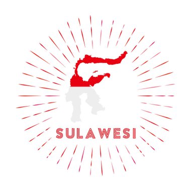 Sulawesi güneş patlaması rozeti Endonezya bayrak renkleri ile Sulawesi haritası ile ada işareti
