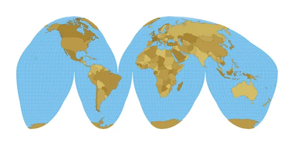 Carte du monde Goodes interrompu projection homolosine Carte du monde avec méridiens sur bleu — Image vectorielle