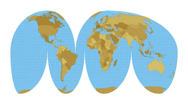 Mapa světa Goodes přerušila Mollweidovu projekci Mapa světa s poledníky na modré — Stockový vektor