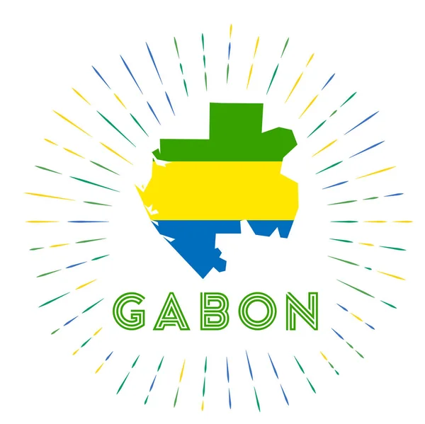 Gabón sunburst badge El letrero del país con el mapa de Gabón con la bandera de Gabón Rayos de colores alrededor — Vector de stock