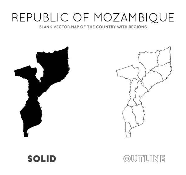 Μοζαμβίκη χάρτη κενό διάνυσμα χάρτη της χώρας με τις περιφέρειες Σύνορα της Μοζαμβίκης για σας — Διανυσματικό Αρχείο