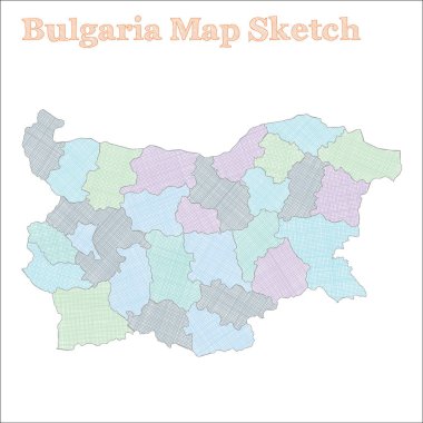Bulgaristan harita çizilmiş tuhaf Bulgaristan haritasında bölge vektörü illüstrasyonları yer alıyor