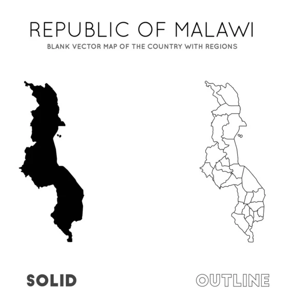 Malawi-Karte leere Vektorkarte des Landes mit den Grenzen der Regionen Malawis für Ihre Infografik — Stockvektor