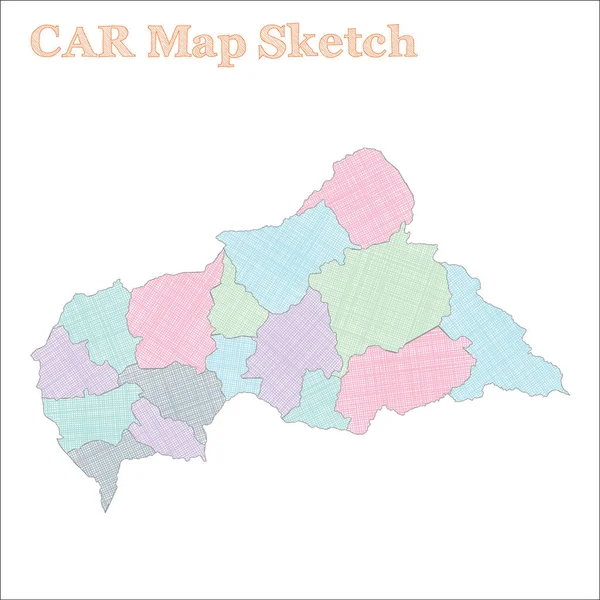Autokarte handgezeichnet land kreativ skizzenhaft autokarte mit regionen vektorillustration — Stockvektor