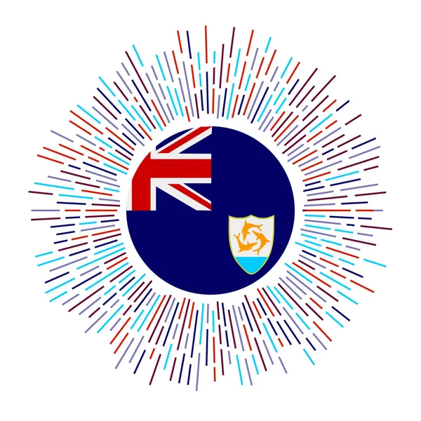 Signo de Anguila Bandera del país con rayos de colores Estallido de sol radiante con bandera de Anguila Vector — Vector de stock