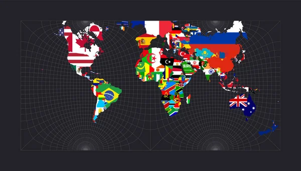 Map with flagsofallcountries of the world Guyou hemisphereinasquare projection Map of the world — 스톡 벡터