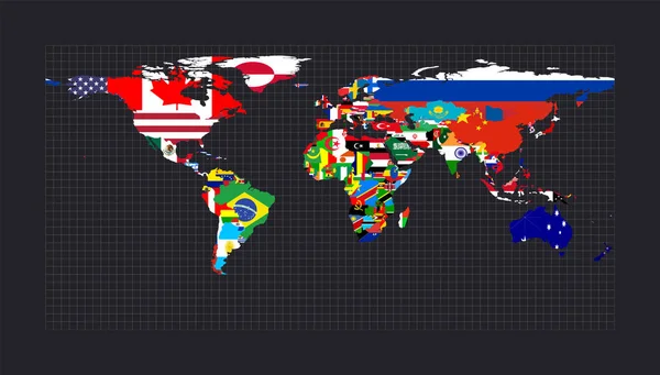 Worldmapwith flags of each country Equirectangular plate carree projection Map of the world with — 스톡 벡터