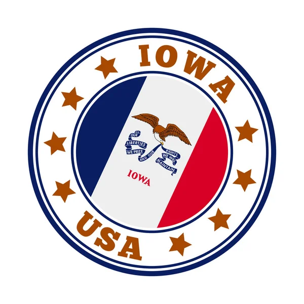 Iowa segno Round us stato logo con la bandiera di Iowa Vector illustrazione — Vettoriale Stock