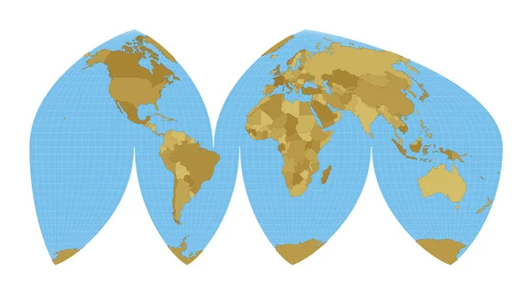 世界地图 博格断断续续的异形投影 蓝色背景的子午线的世界地图 矢量说明 — 图库矢量图片