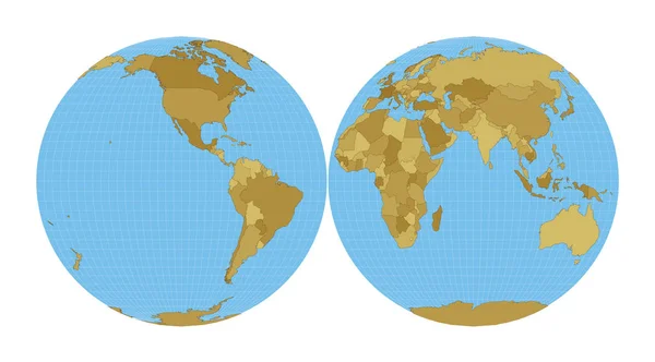 Mapa Del Mundo Proyección Mollweide Interrumpida Dos Hemisferios Igual Área — Archivo Imágenes Vectoriales