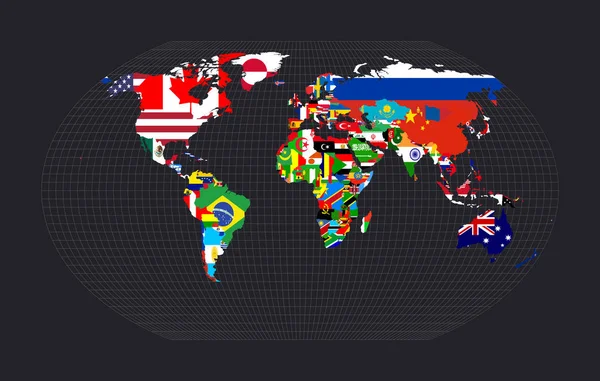 Världskarta Med Flaggor Kavrayskiy Vii Pseudocylindrisk Projektion Karta Över Världen — Stock vektor