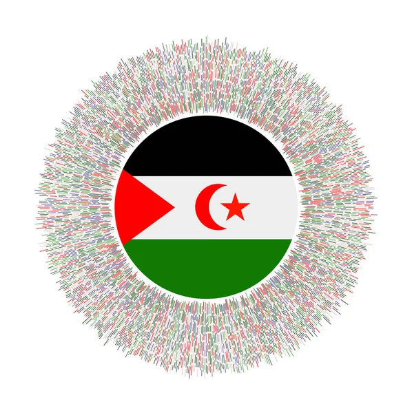 Bandera del Sáhara Occidental con rayos de colores Signo de país radiante Estallido de sol brillante con Sáhara Occidental — Archivo Imágenes Vectoriales