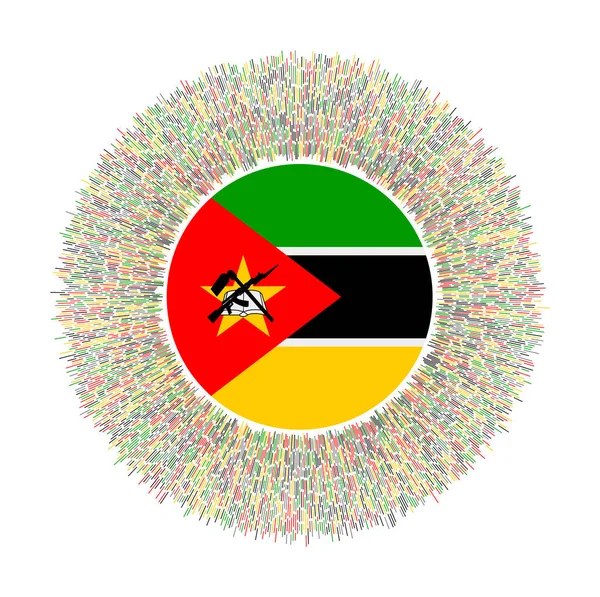 Bandeira de Moçambique com raios coloridos Sinal de país radiante Sunburst brilhante com bandeira de Moçambique —  Vetores de Stock