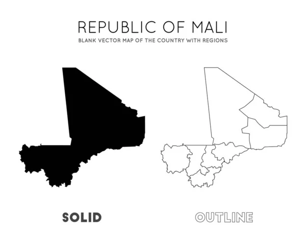 Mali mapa Prázdná vektorová mapa země s regiony Hranice Mali pro váš infografický vektor — Stockový vektor