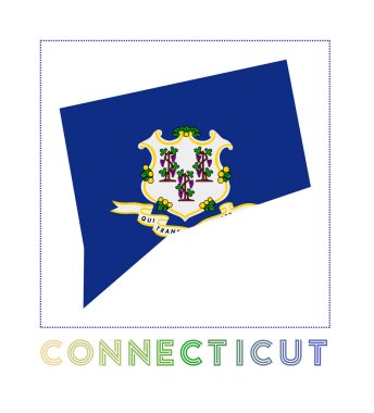 Connecticut Logo Haritası. Eyalet adımız ve bayrağımız. Süper vektör illüstrasyonu.