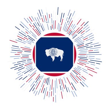 Wyoming işareti Wyoming bayrak taşıyıcısı ile parlak güneş ışığı ile ABD bayrağı