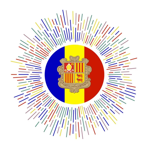 Ανδόρα υπογράψει σημαία χώρας με πολύχρωμες ακτίνες Ακτινοβολία ηλιοφάνεια με σημαία Ανδόρας Διάνυσμα — Διανυσματικό Αρχείο