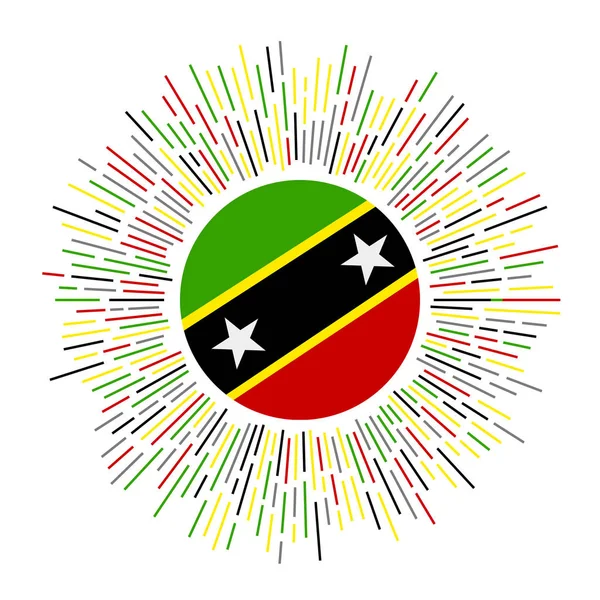 St Kitts e Nevis segno Paese bandiera con raggi colorati Raggio di sole radiante con St Kitts e Nevis — Vettoriale Stock