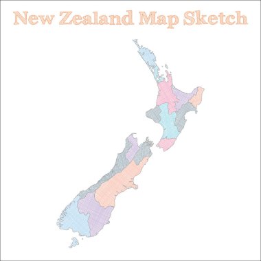 Yeni Zelanda haritası Elle çizilen ülke Bölge Vektörlü Değerli Yeni Zelanda haritası