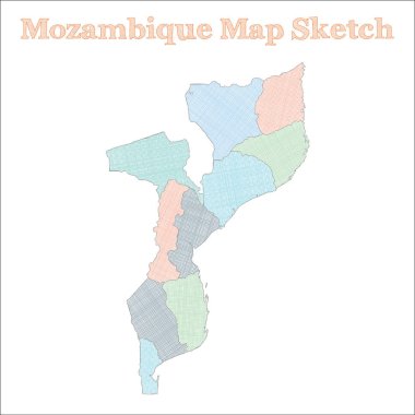 Mozambik Haritası El Yazması Ülke Tarzı Bölgeler Vektörü ile kusurlu Mozambik haritası