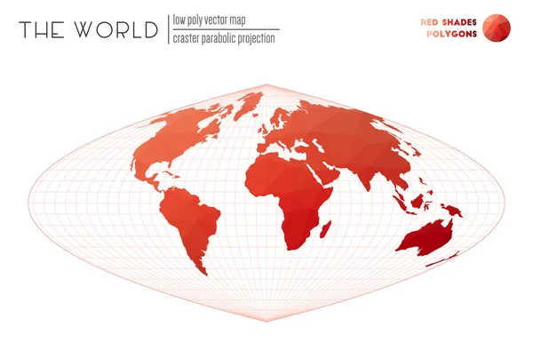 Laag poly ontwerp van de wereld Craster parabolische projectie van de wereld Red Shades gekleurd — Stockvector