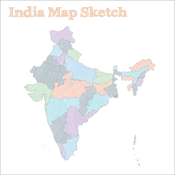 Inde carte Pays dessiné à la main Belle esquisse Inde carte avec les régions Illustration vectorielle — Image vectorielle