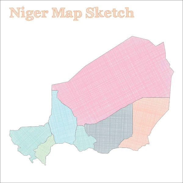 Mapa de Níger País dibujado Fabuloso dibujo Mapa de Níger con regiones Ilustración vectorial — Vector de stock