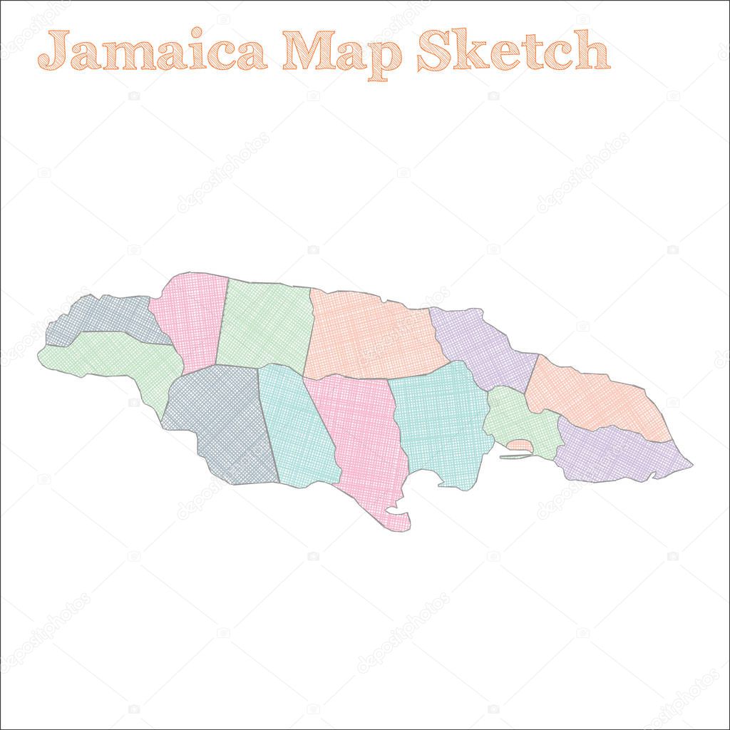 Jamaica map Handdrawn country Mindblowing sketchy Jamaica map with regions Vector illustration