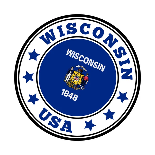 Wisconsin, Wisconsin Vektör illüstrasyonunun bayrağıyla eyalet logosunu imzaladı. — Stok Vektör